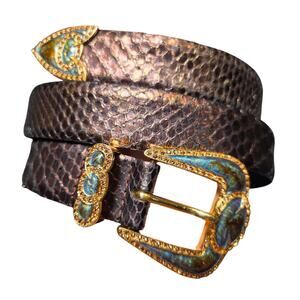 Vintage Orciani Women's Snake Skin Leather Belt Jewls Stones‎ Purple 35" - 90cm